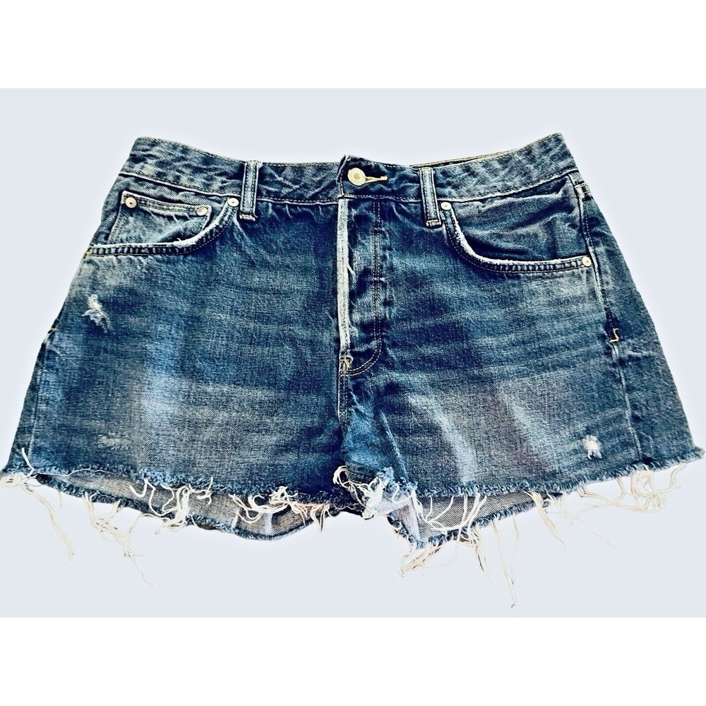 Distressed‎ Frayed Denim Cut-Off Shorts Sz 6 90s Festival Core Blue Jean Shorts